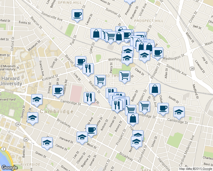 map of restaurants, bars, coffee shops, grocery stores, and more near 10 Wyatt Circle in Somerville