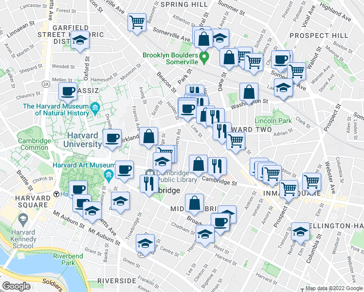 map of restaurants, bars, coffee shops, grocery stores, and more near 4 Lamont Avenue in Cambridge