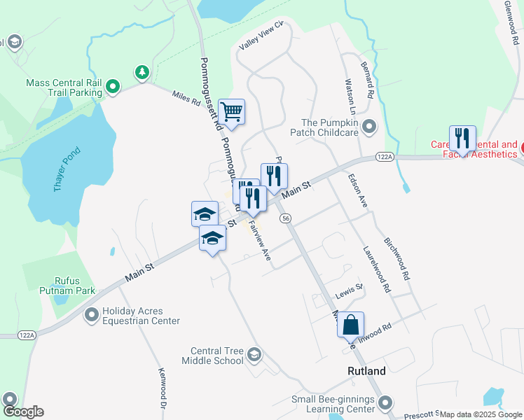 map of restaurants, bars, coffee shops, grocery stores, and more near 237 Main Street in Rutland
