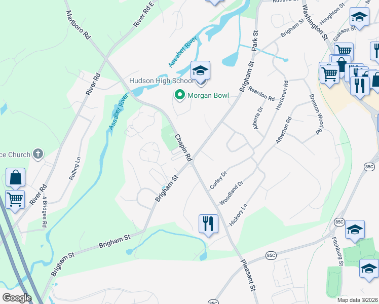 map of restaurants, bars, coffee shops, grocery stores, and more near in Hudson