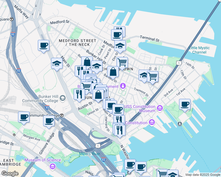 map of restaurants, bars, coffee shops, grocery stores, and more near 5 Cross Street in Boston