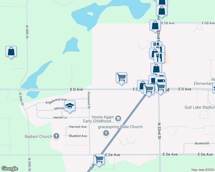 map of restaurants, bars, coffee shops, grocery stores, and more near 8617 East D Avenue in Richland