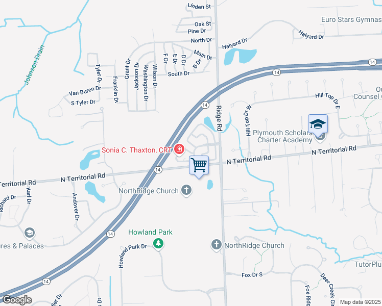 map of restaurants, bars, coffee shops, grocery stores, and more near 49667 Draper Circle in Plymouth