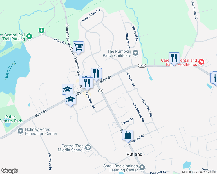 map of restaurants, bars, coffee shops, grocery stores, and more near 3 Sunnyside Avenue in Rutland