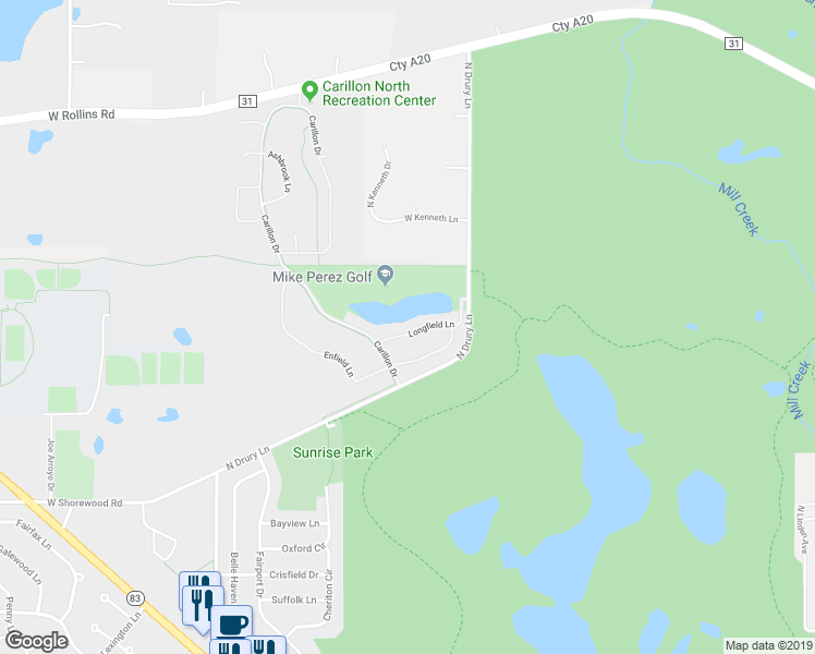 map of restaurants, bars, coffee shops, grocery stores, and more near 394 Longfield Lane in Grayslake