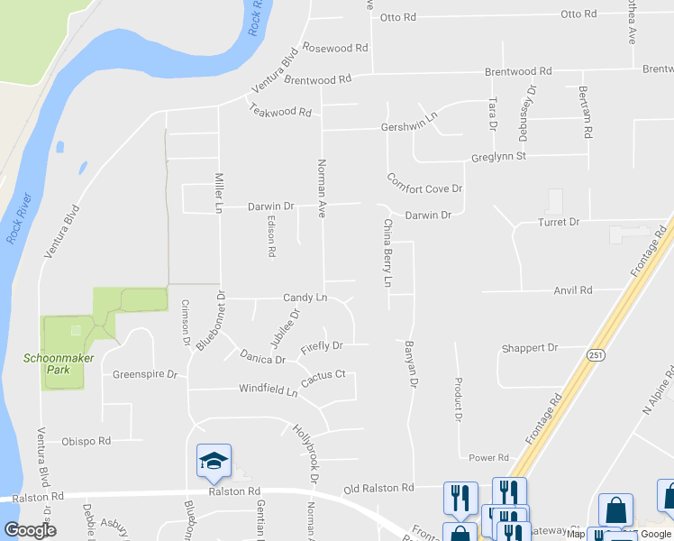 map of restaurants, bars, coffee shops, grocery stores, and more near 900 Lavern Avenue in Machesney Park