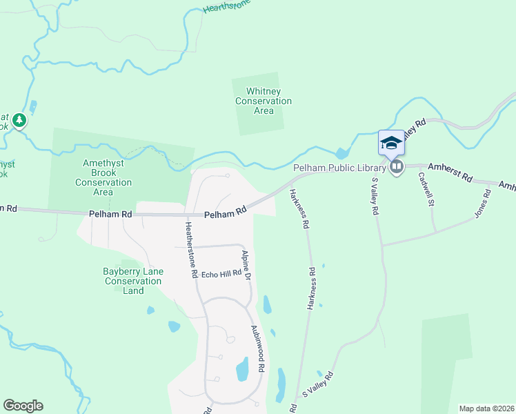 map of restaurants, bars, coffee shops, grocery stores, and more near Amherst Road in Pelham