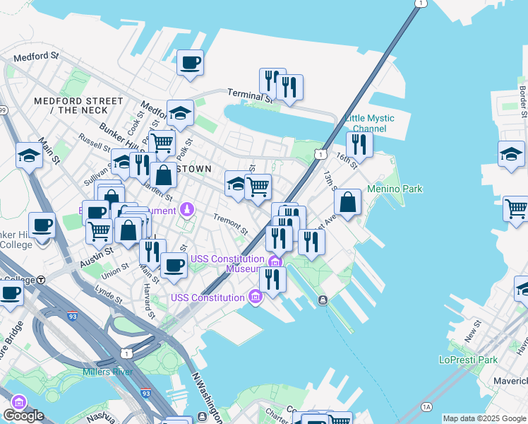 map of restaurants, bars, coffee shops, grocery stores, and more near 7 Moulton Street in Boston