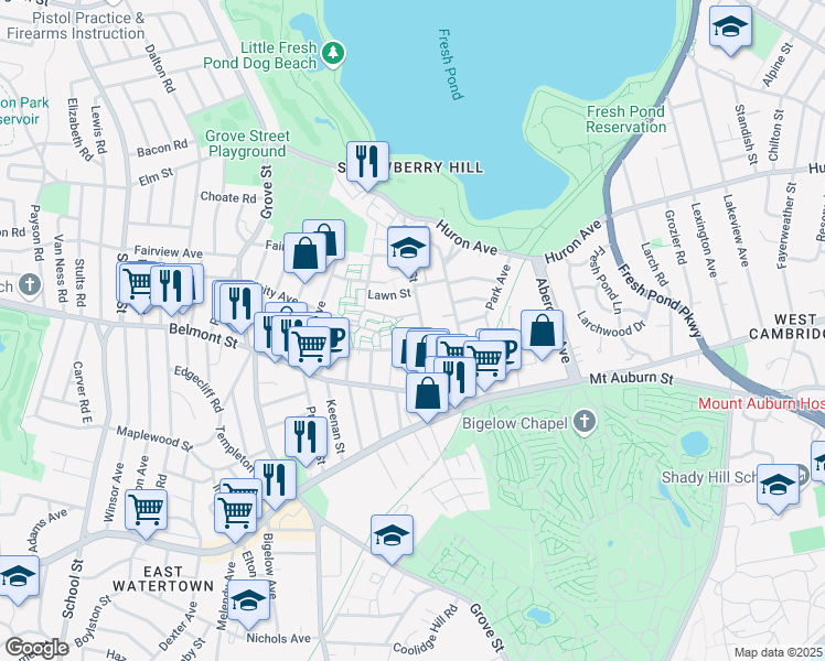 map of restaurants, bars, coffee shops, grocery stores, and more near 13 Thingvalla Avenue in Cambridge