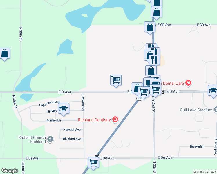 map of restaurants, bars, coffee shops, grocery stores, and more near 8617 East D Avenue in Richland