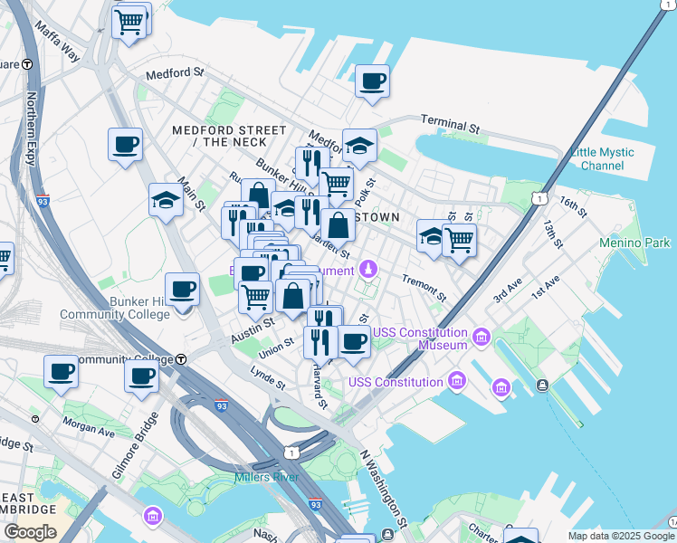 map of restaurants, bars, coffee shops, grocery stores, and more near 5 Cross Street in Boston