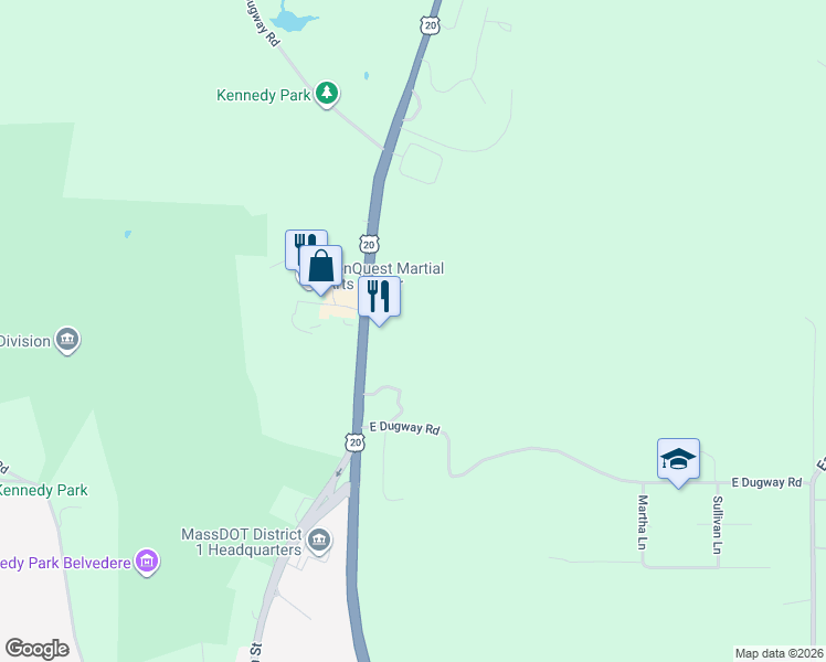 map of restaurants, bars, coffee shops, grocery stores, and more near Veterans Memorial Highway in Lenox