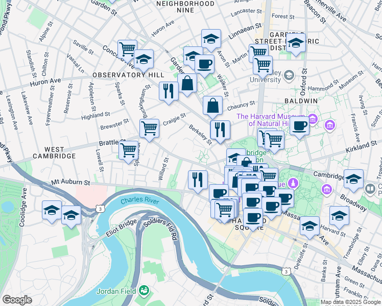 map of restaurants, bars, coffee shops, grocery stores, and more near 101 Brattle Street in Cambridge