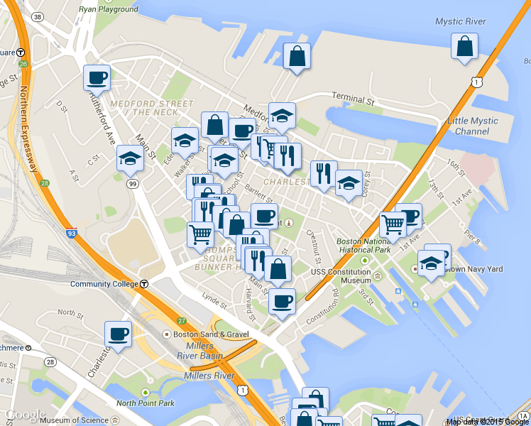 map of restaurants, bars, coffee shops, grocery stores, and more near 5 Cross Street in Boston
