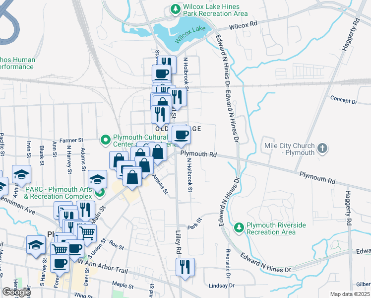 map of restaurants, bars, coffee shops, grocery stores, and more near 150 Plymouth Road in Plymouth