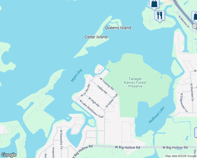 map of restaurants, bars, coffee shops, grocery stores, and more near 28535 West Treetop Road in Ingleside