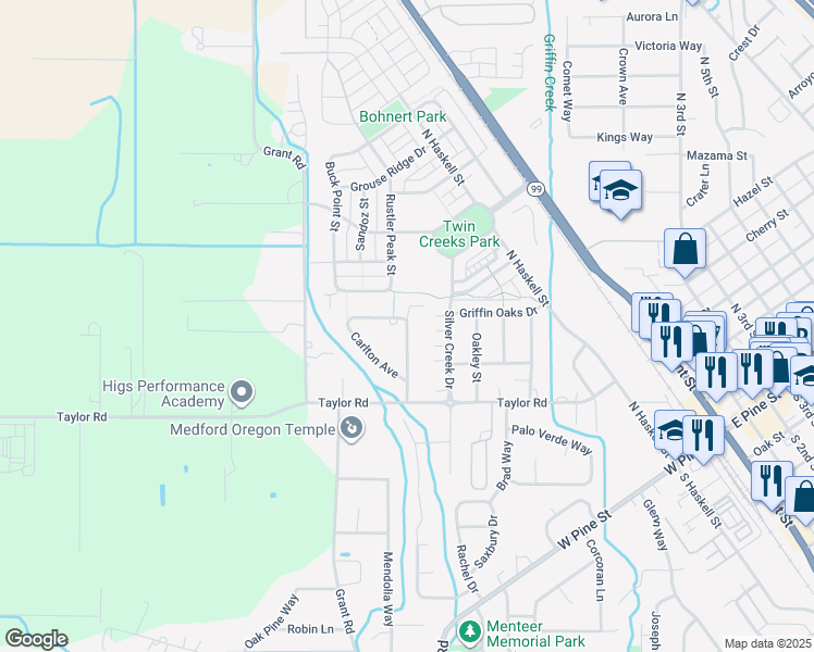 map of restaurants, bars, coffee shops, grocery stores, and more near 2301 Tulane Avenue in Central Point