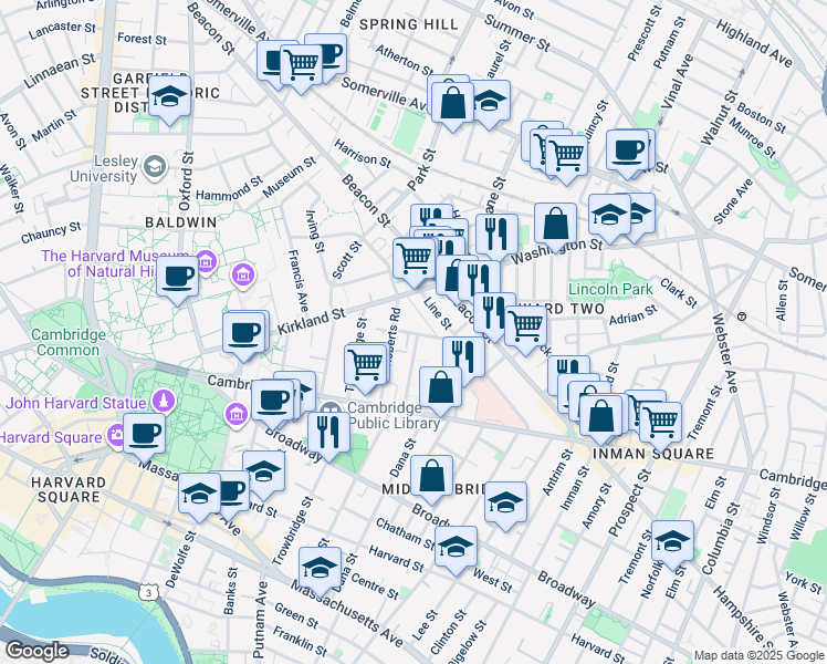 map of restaurants, bars, coffee shops, grocery stores, and more near 4 Lamont Avenue in Cambridge