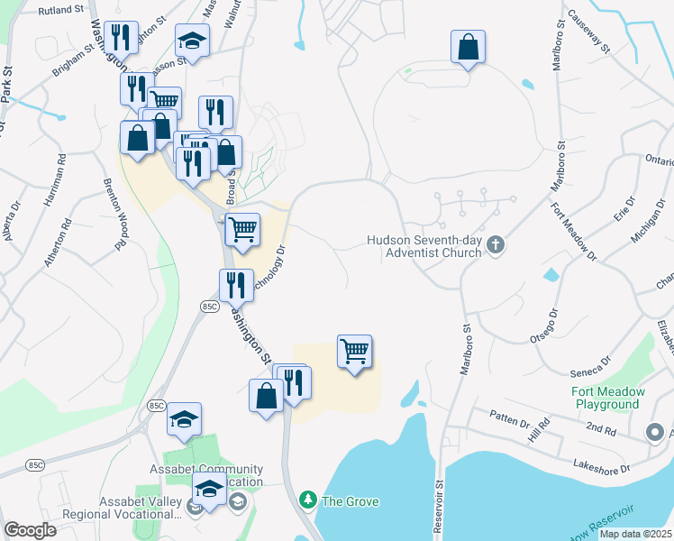 map of restaurants, bars, coffee shops, grocery stores, and more near 4204 Matrix Way in Hudson