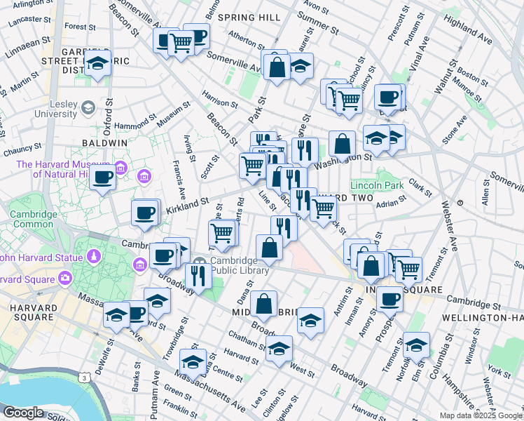 map of restaurants, bars, coffee shops, grocery stores, and more near 4 Lamont Avenue in Cambridge