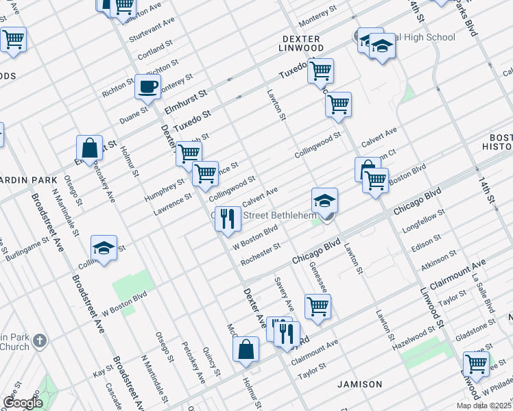 map of restaurants, bars, coffee shops, grocery stores, and more near 3280 Glynn Court in Detroit