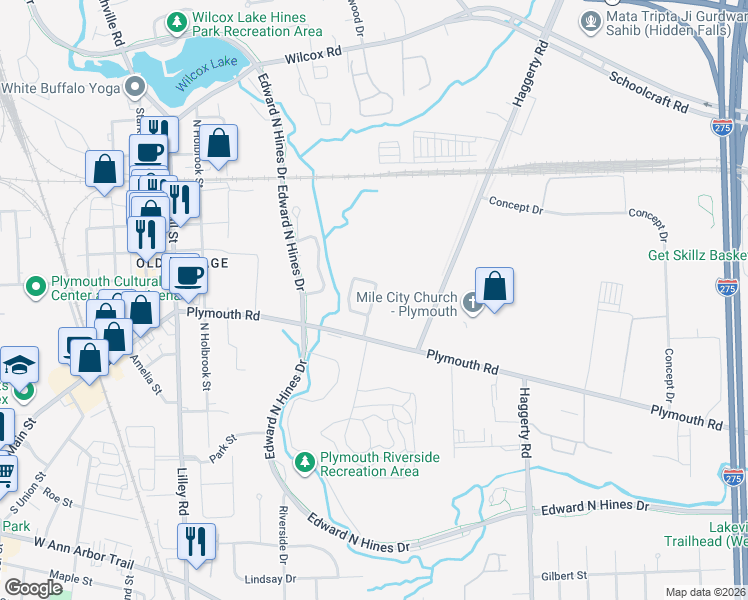 map of restaurants, bars, coffee shops, grocery stores, and more near 13101 Woodridge Circle in Plymouth