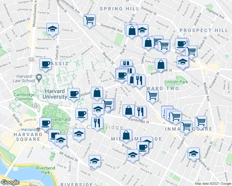 map of restaurants, bars, coffee shops, grocery stores, and more near 4 Lamont Avenue in Cambridge