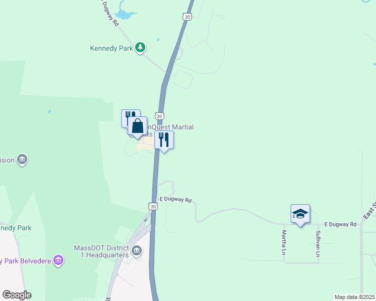 map of restaurants, bars, coffee shops, grocery stores, and more near Veterans Memorial Highway in Lenox
