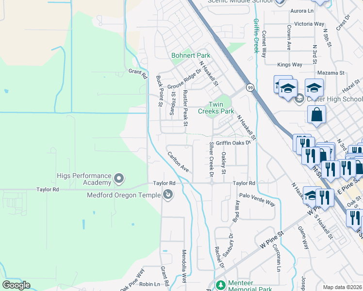 map of restaurants, bars, coffee shops, grocery stores, and more near 2333 Tulane Avenue in Central Point