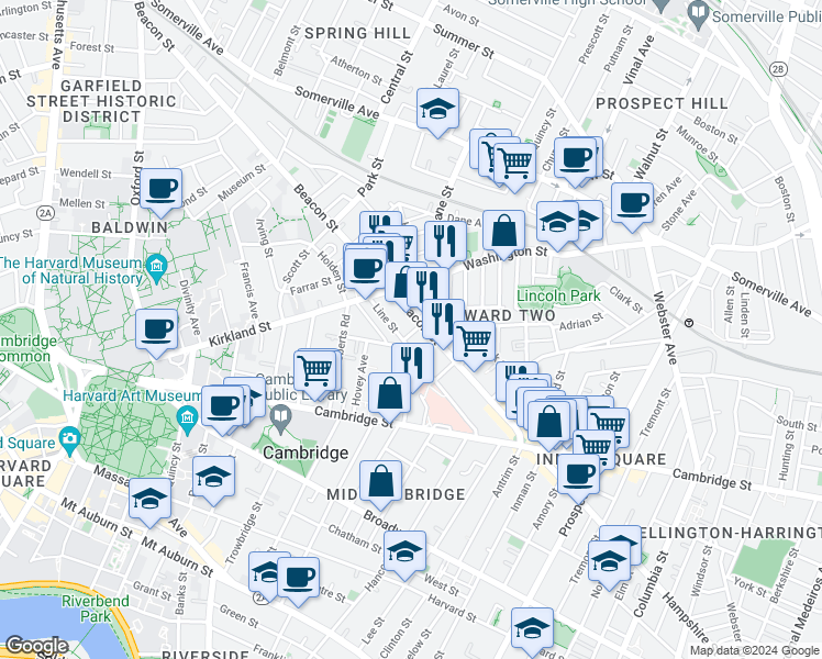 map of restaurants, bars, coffee shops, grocery stores, and more near 5 Smith Avenue in Somerville