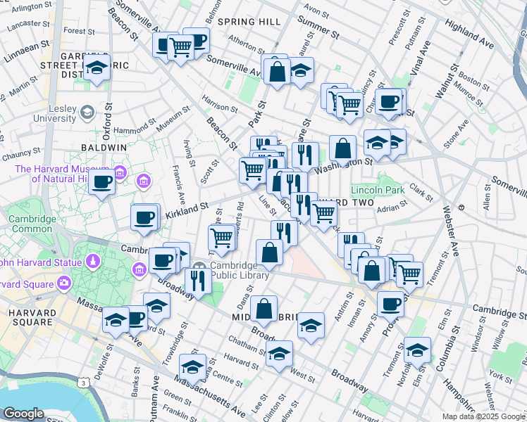 map of restaurants, bars, coffee shops, grocery stores, and more near 4 Lamont Avenue in Cambridge
