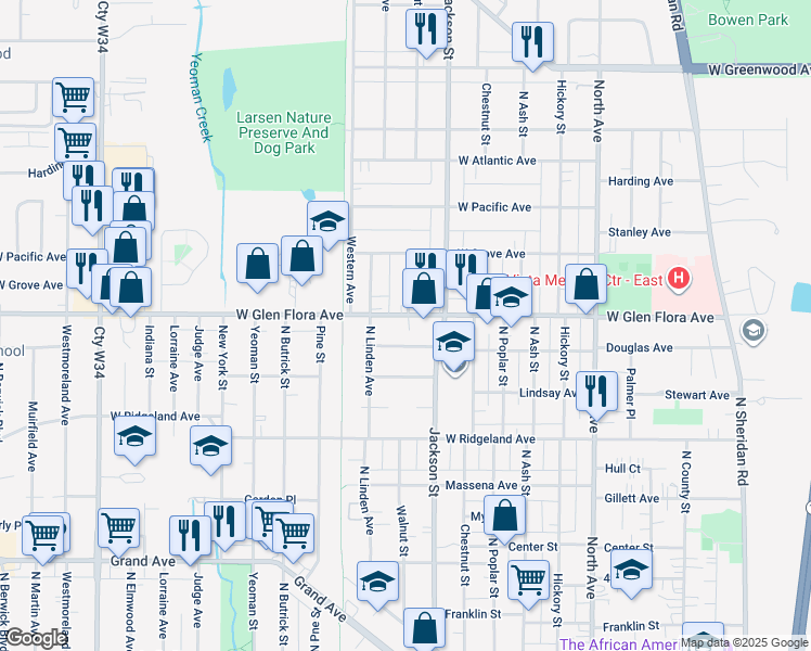 map of restaurants, bars, coffee shops, grocery stores, and more near 913 Woodlawn Avenue in Waukegan
