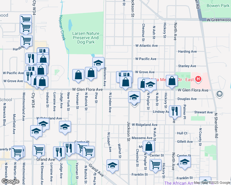 map of restaurants, bars, coffee shops, grocery stores, and more near 1019 Woodlawn Avenue in Waukegan