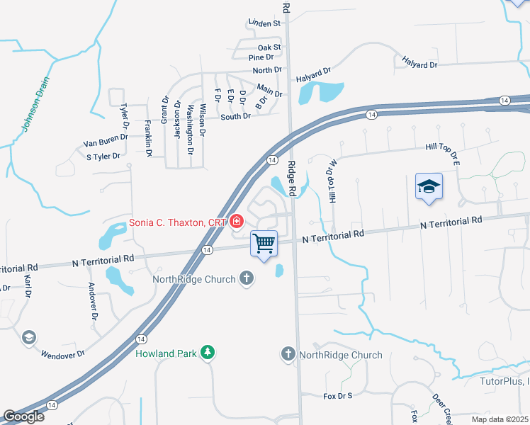 map of restaurants, bars, coffee shops, grocery stores, and more near 49463 Pointe Crossing in Plymouth Charter Township