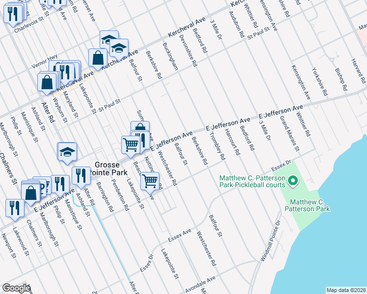 map of restaurants, bars, coffee shops, grocery stores, and more near 977 Berkshire Road in Grosse Pointe Park