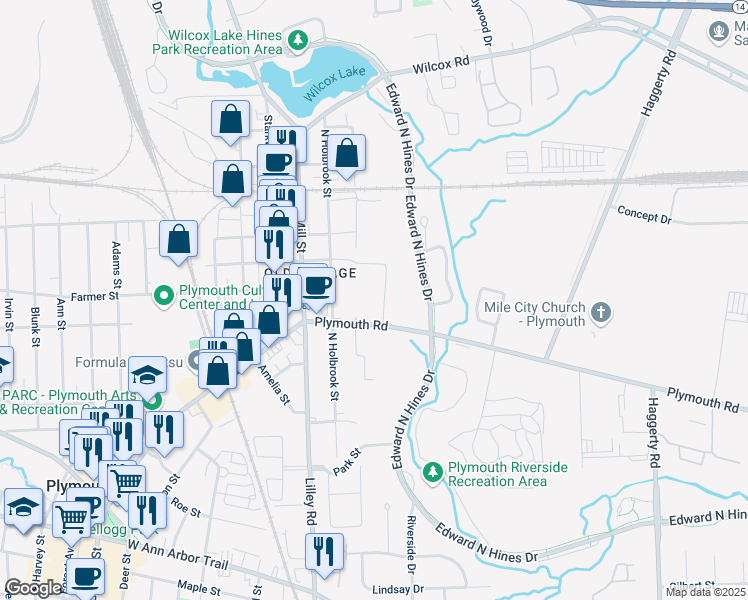 map of restaurants, bars, coffee shops, grocery stores, and more near 311 Plymouth Road in Plymouth