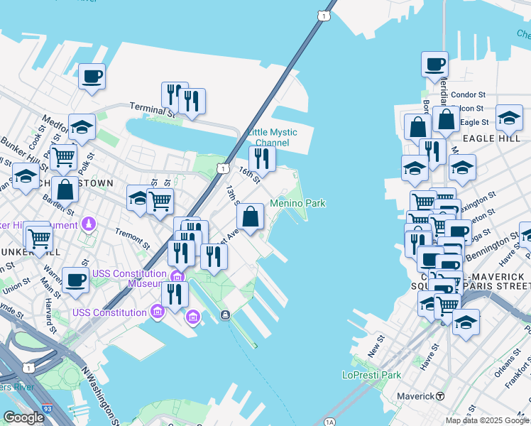 map of restaurants, bars, coffee shops, grocery stores, and more near 300 1st Avenue in Boston
