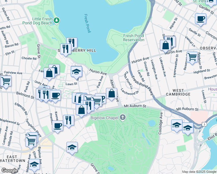 map of restaurants, bars, coffee shops, grocery stores, and more near in Cambridge