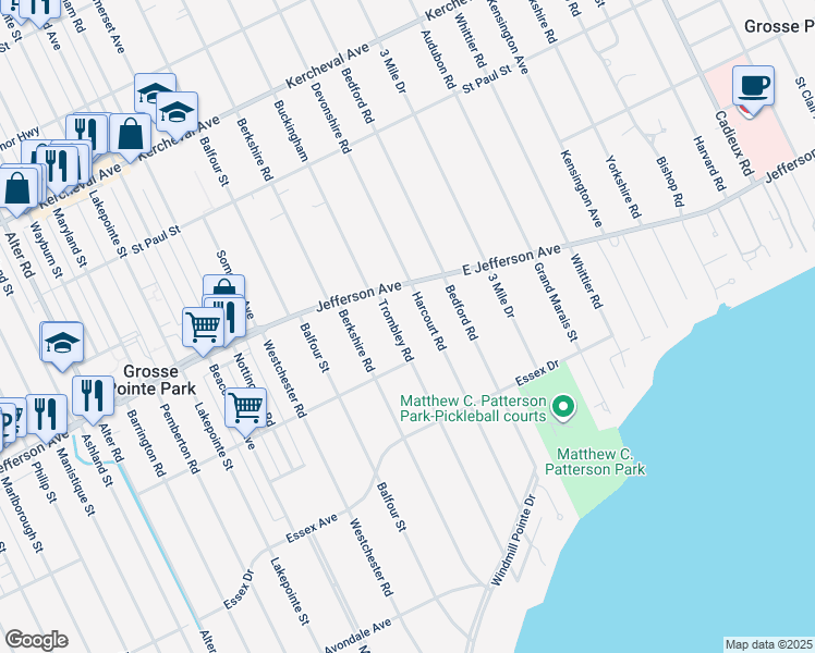 map of restaurants, bars, coffee shops, grocery stores, and more near 968 Trombley Road in Grosse Pointe Park