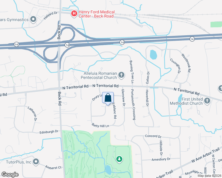 map of restaurants, bars, coffee shops, grocery stores, and more near 46651 North Territorial Road in Plymouth