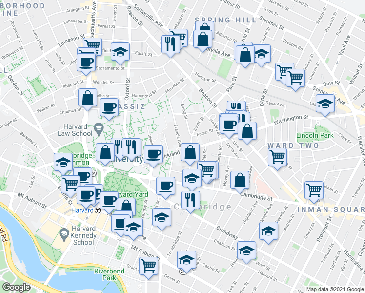 map of restaurants, bars, coffee shops, grocery stores, and more near 9 Francis Avenue in Cambridge