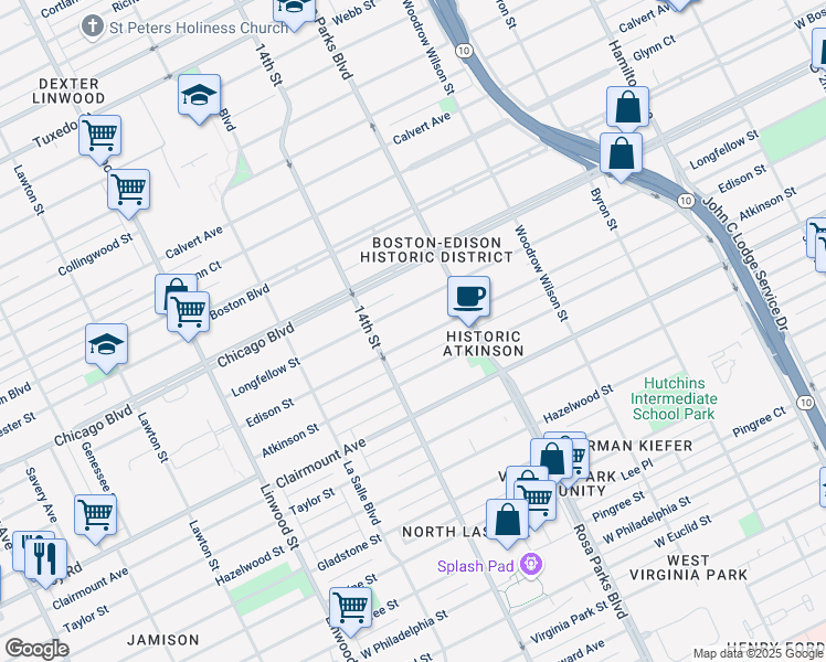 map of restaurants, bars, coffee shops, grocery stores, and more near 2016 Edison Street in Detroit