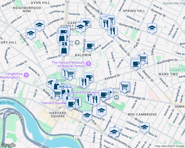 map of restaurants, bars, coffee shops, grocery stores, and more near 11 Divinity Avenue in Cambridge