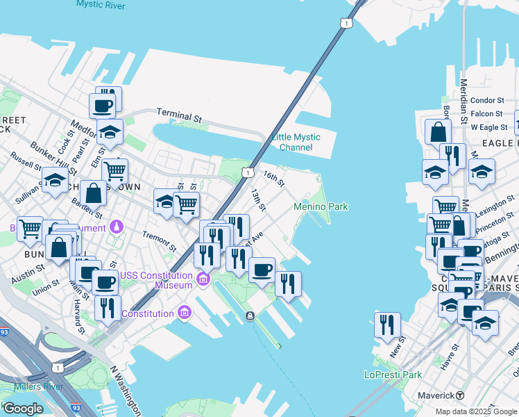map of restaurants, bars, coffee shops, grocery stores, and more near 149 13th Street in Boston