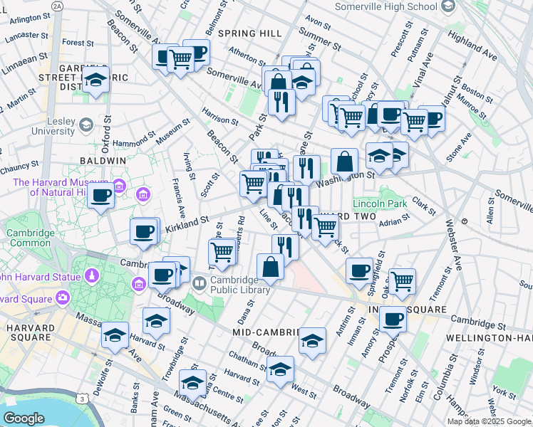 map of restaurants, bars, coffee shops, grocery stores, and more near in Somerville