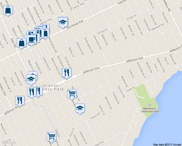 map of restaurants, bars, coffee shops, grocery stores, and more near 977 Berkshire Rd in Grosse Pointe Park