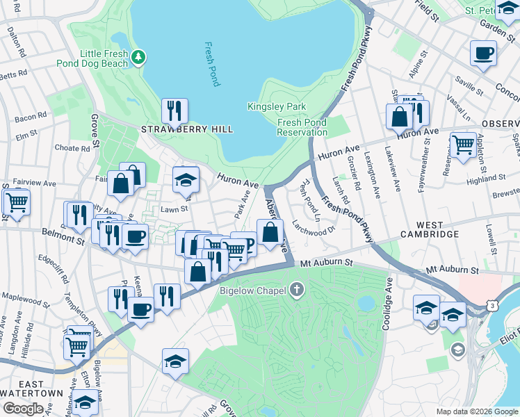 map of restaurants, bars, coffee shops, grocery stores, and more near in Cambridge