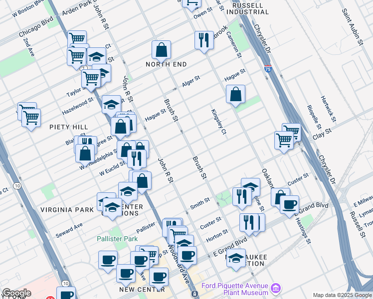 map of restaurants, bars, coffee shops, grocery stores, and more near 324 Melbourne Street in Detroit