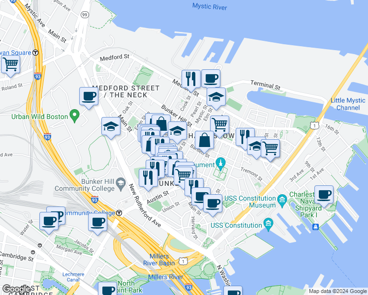 map of restaurants, bars, coffee shops, grocery stores, and more near 51 School Street in Boston