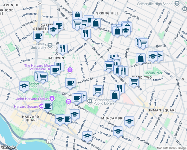 map of restaurants, bars, coffee shops, grocery stores, and more near 4 Farrar Street in Cambridge